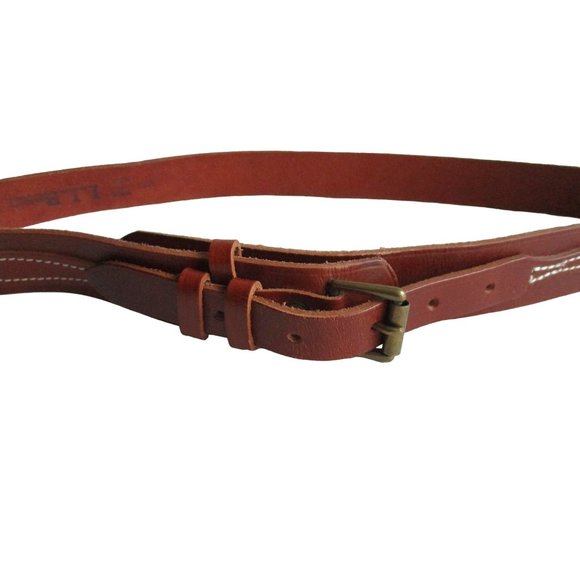 *L. L. Bean Brown Cowhide Leather Belt Double Loop Closure Brass Buckle main image 4